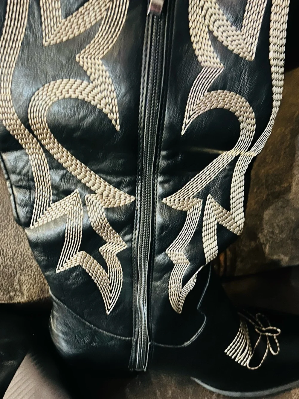 Black Embroidered Western Over The Knee Boots